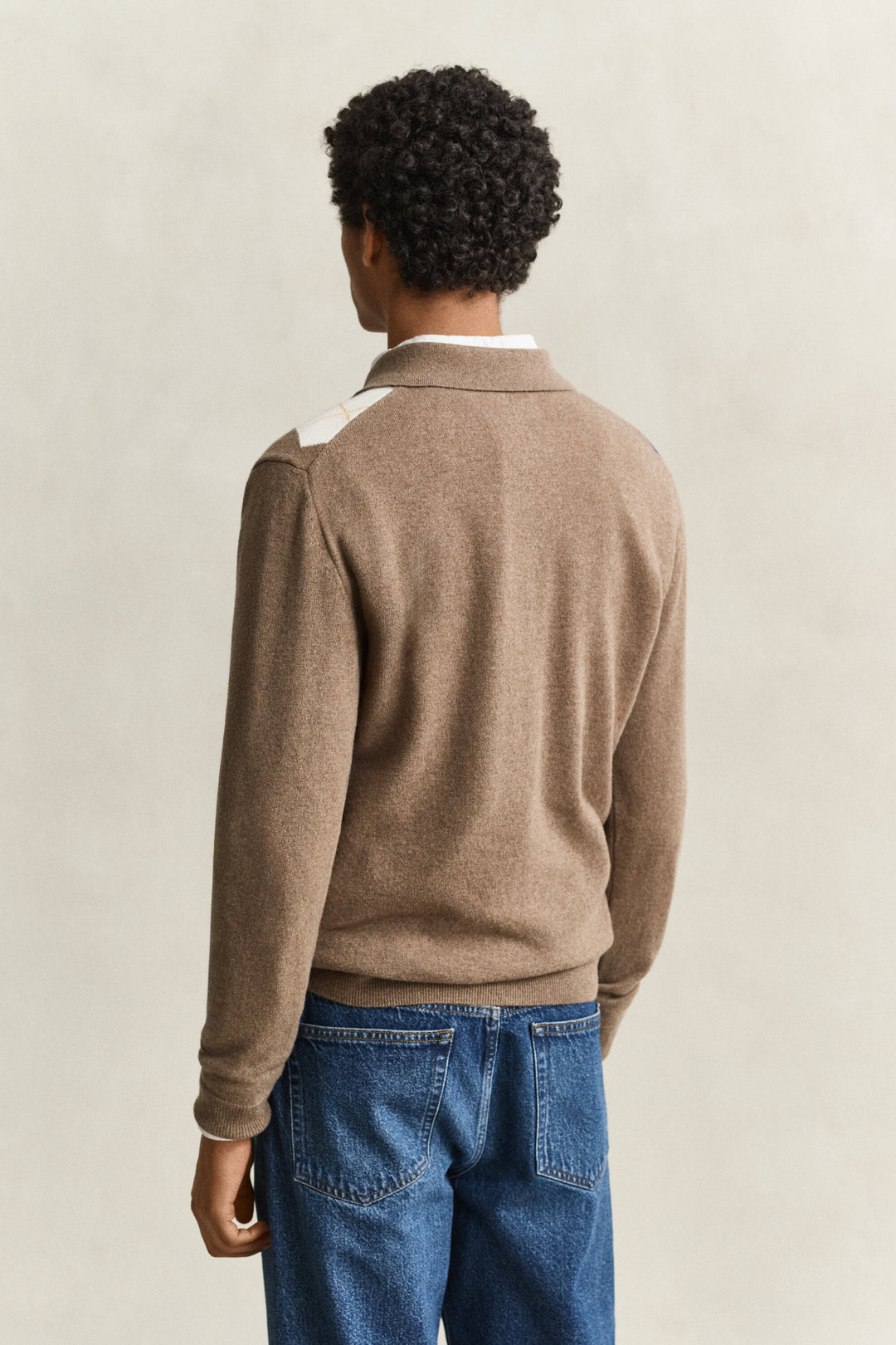 GANT Superfine Lambswool Argyle Polo - Light Brown Melange