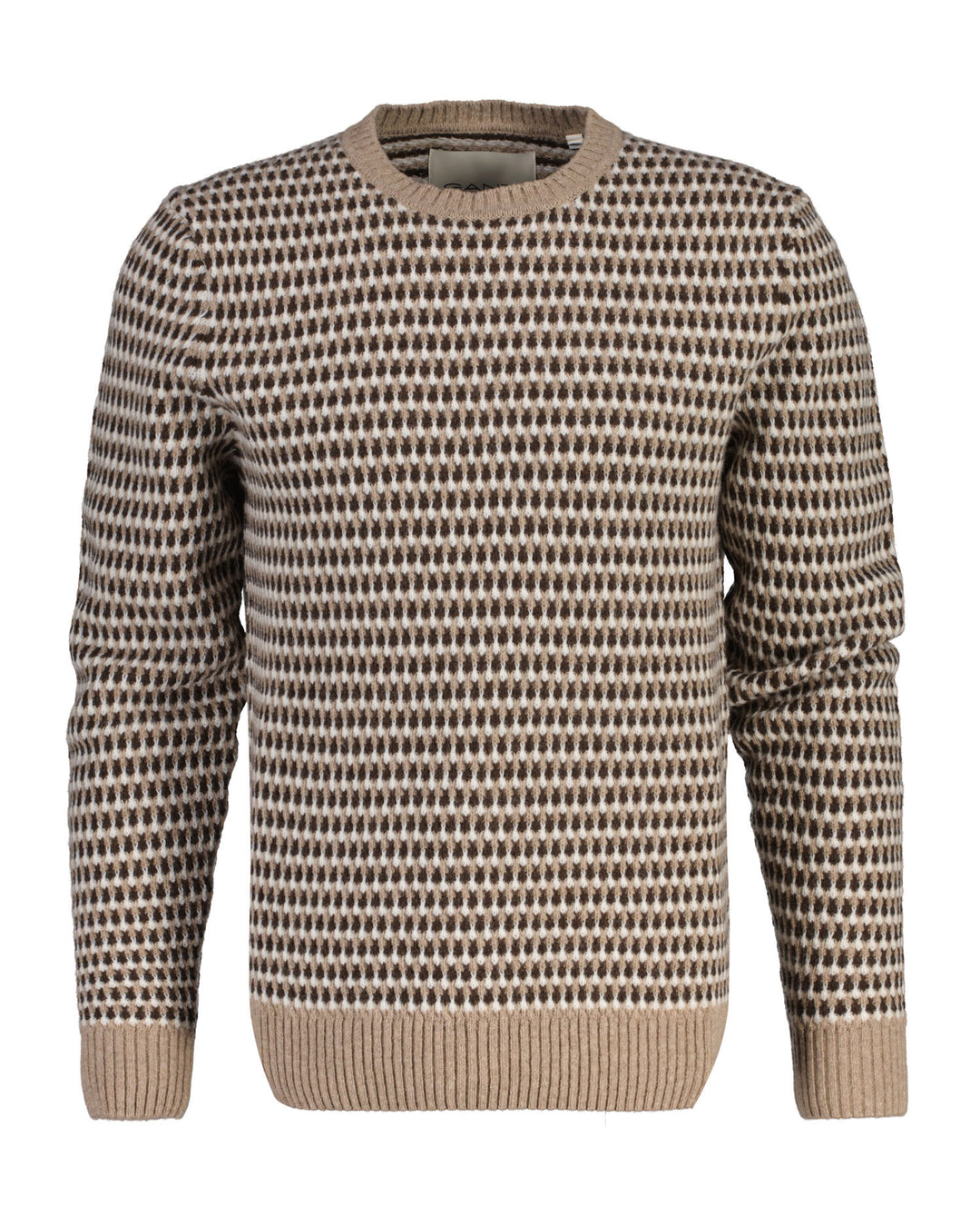 GANT Textured 3 Tone Wool Blend Crew Neck Jumper - Dark Sand Melange