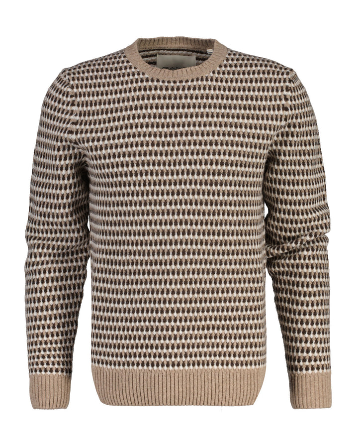 GANT Textured 3 Tone Wool Blend Crew Neck Jumper - Dark Sand Melange