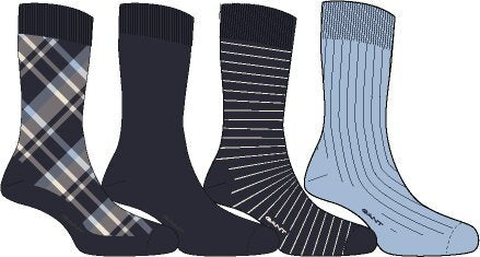 GANT Checked Socks 4-Pack Gift Box - Evening Blue