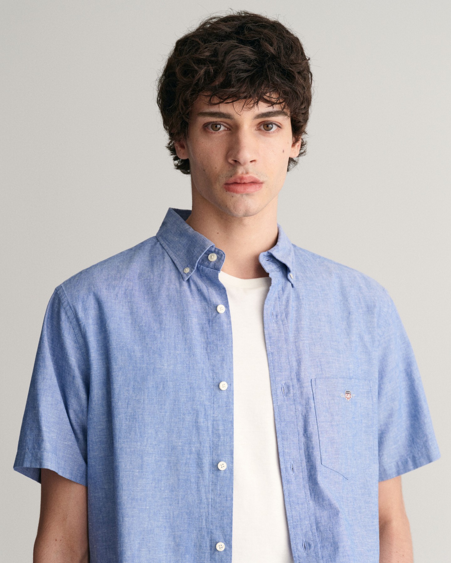 Gant Linen/Cotton S/S Shirt - Blue